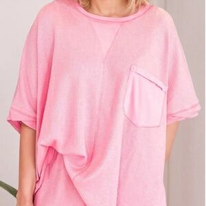 Plus Size Ribbed Exposed Seam Tee and Shorts Set